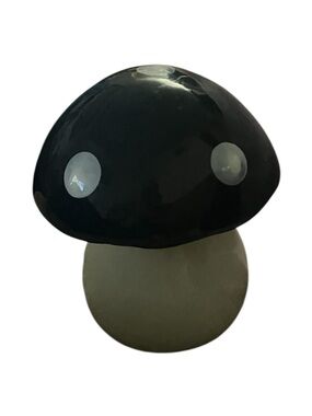 Glossy Ceramic Mushroom Accent in Navy and Cream